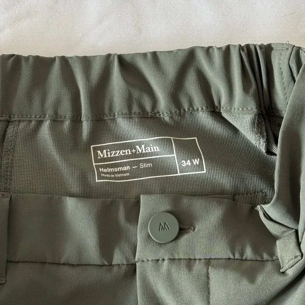 Mizzen + Main Helmsman Pants Mens 34x30 Performance Chino Tech Golf Office Green